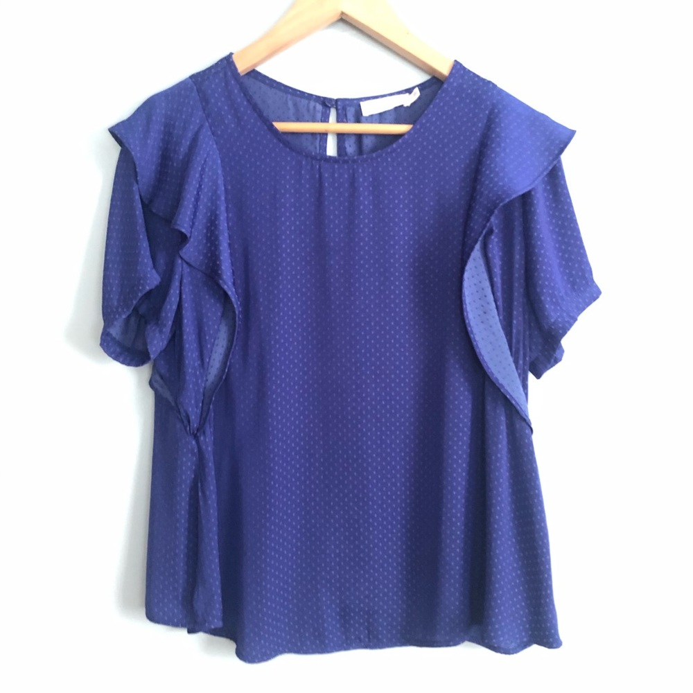 ☀️LUSH Short Sleeve Ruffle Blouse in Clematis Blue